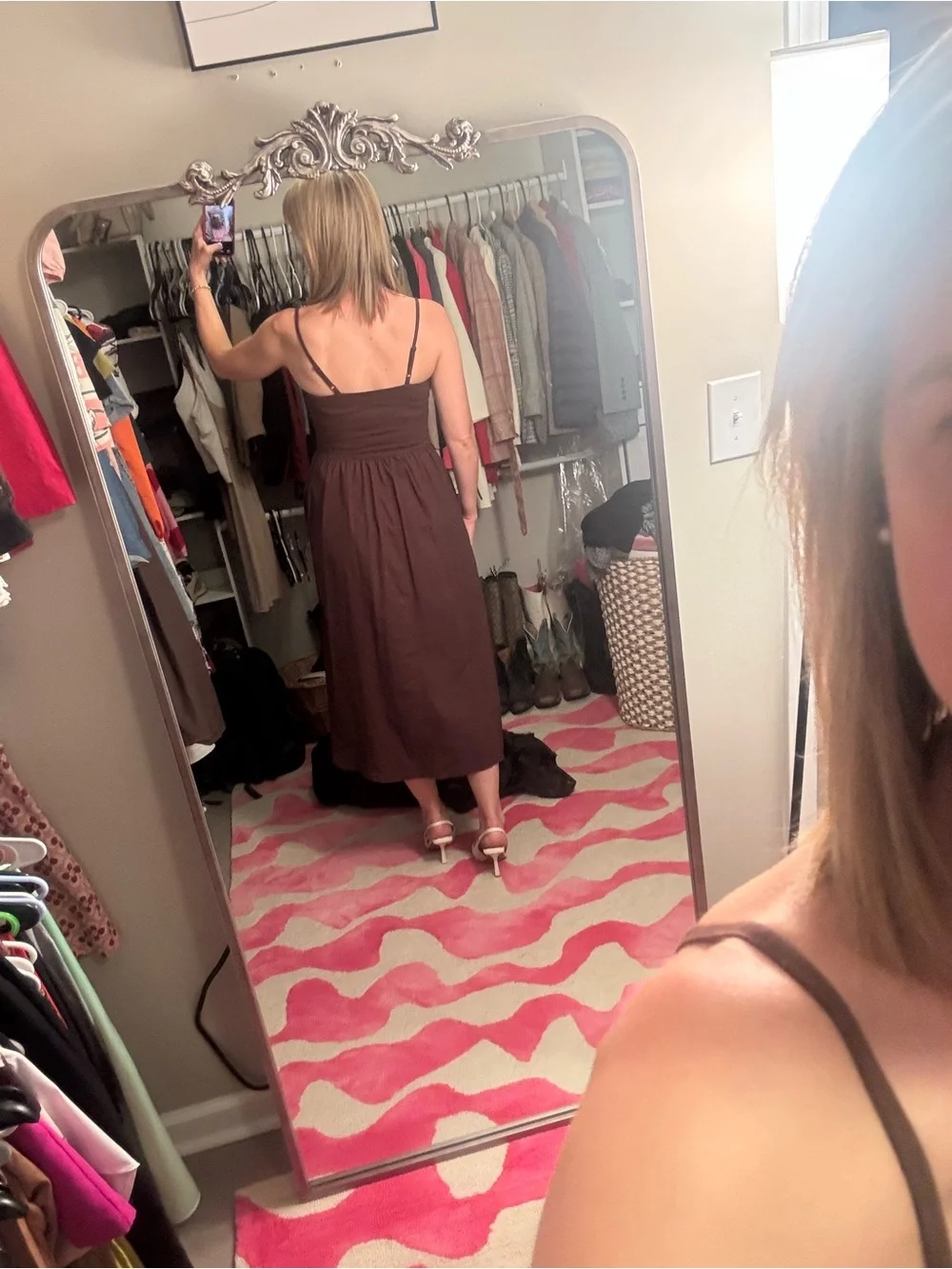 Sleeveless Brown Midi Dress with Slim Straps - Picture 3 of 8
